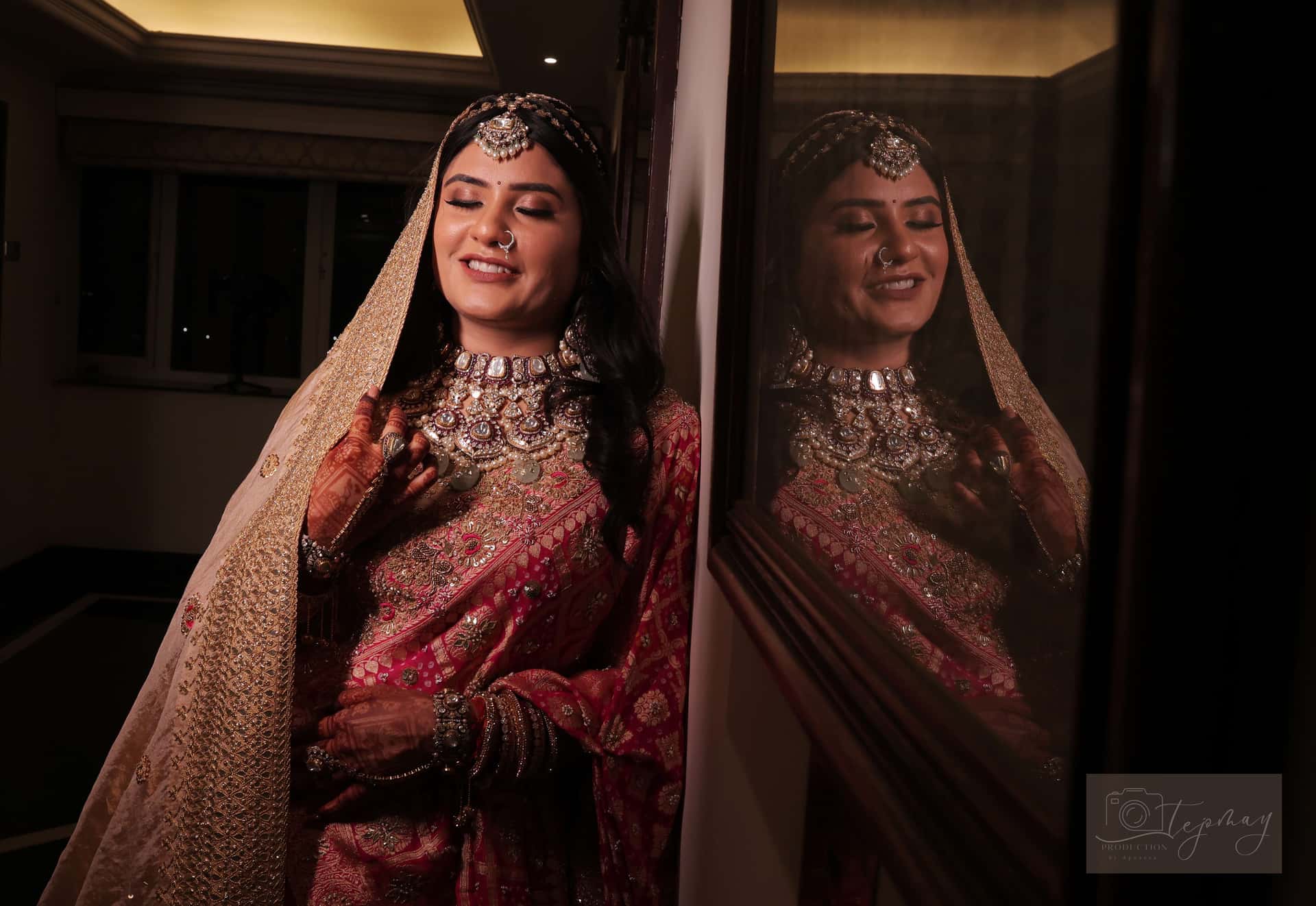 Bride in traditional red attire